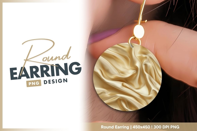 Golden silk fabric texture round earring png