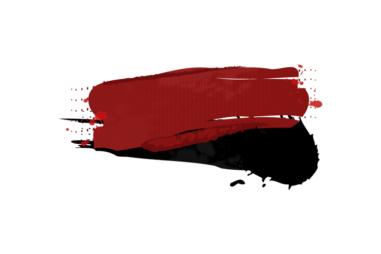 Red and black brush ink stroke abstract element art