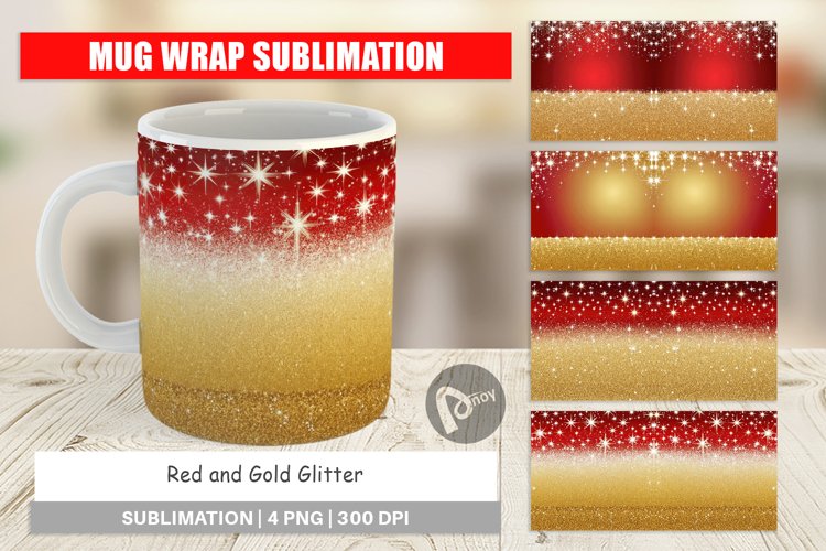 Mug Wrap Design Red and Gold Glitter