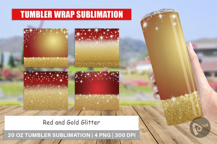 Tumbler Wrap Red and Gold Glitter