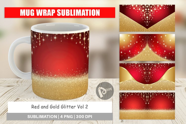 Mug Wrap Design Red and Gold Glitter