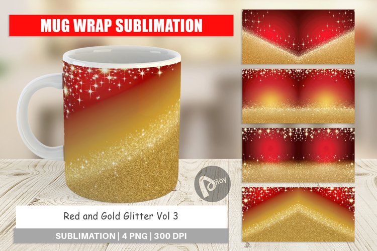 Mug Wrap Design Red and Gold Glitter
