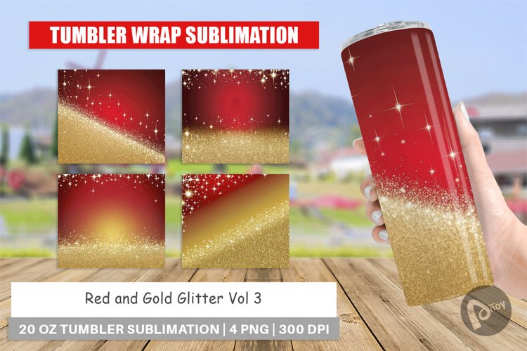 Tumbler Wrap Red and Gold Glitter