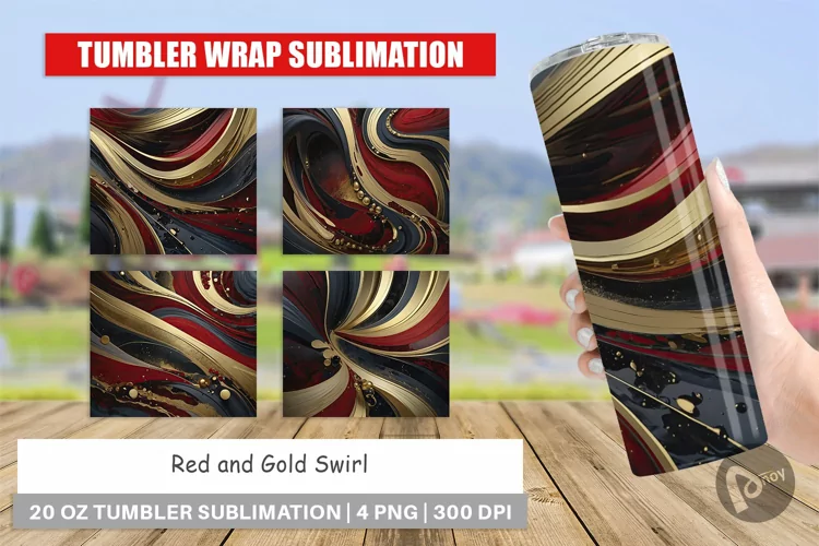Tumbler Wrap Red and Gold Swirl