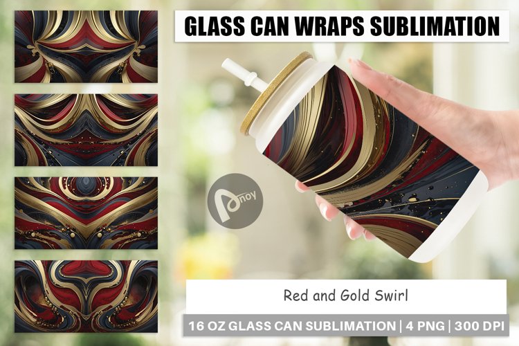 Glass Can Wraps Red and Gold Swirl example image 1