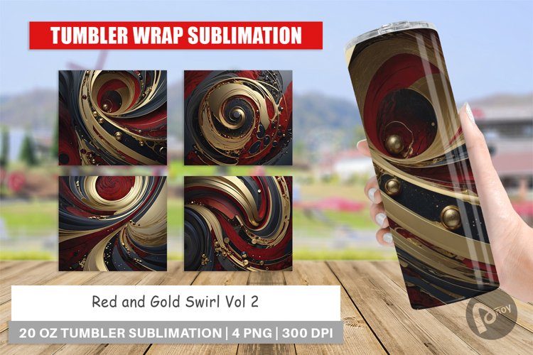 Tumbler Wrap Red and Gold Swirl