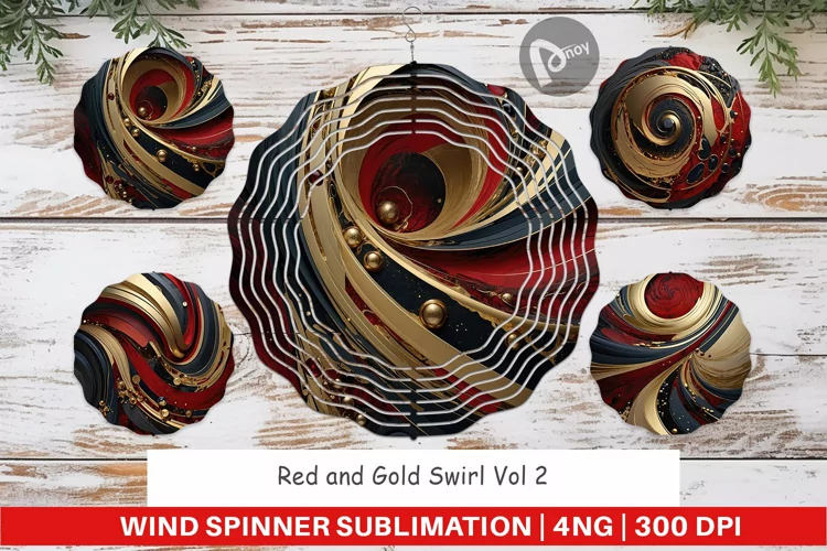 Wind Spinner Red and Gold Swirl