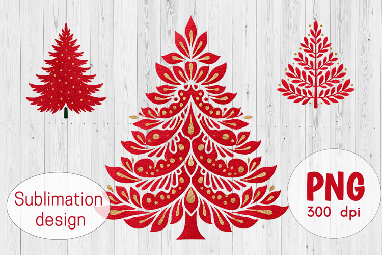 Red and Gold Watercolor Christmas Tree Clipart
