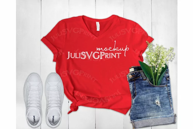 Red Bella Canvas 3005 Mockup Woman tshirt mock up flat lay