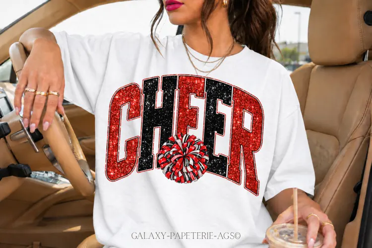Cheer PNG | Red Black Glitter Pom Pom Design