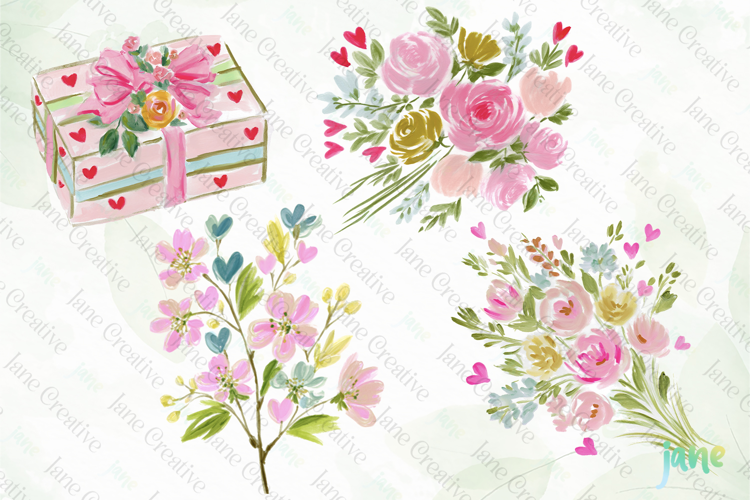 Red & Blush Florals Watercolor Clipart