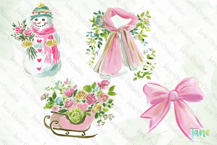 Red & Blush Florals Watercolor Clipart