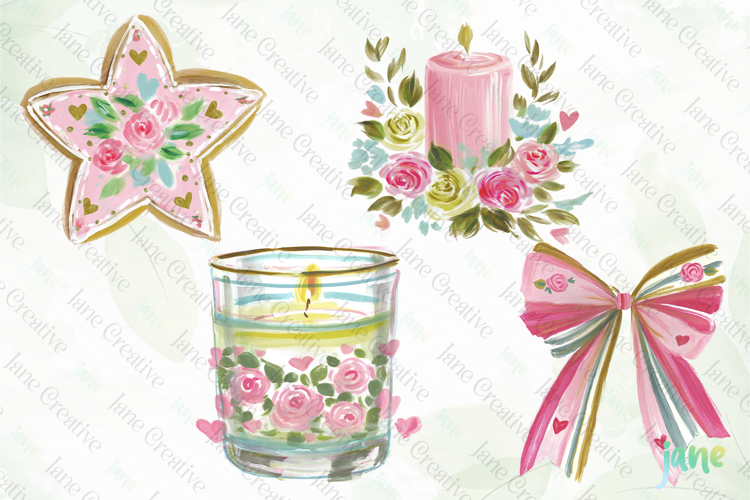 Red & Blush Florals Watercolor Clipart