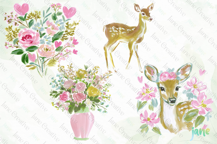 Red & Blush Florals Watercolor Clipart