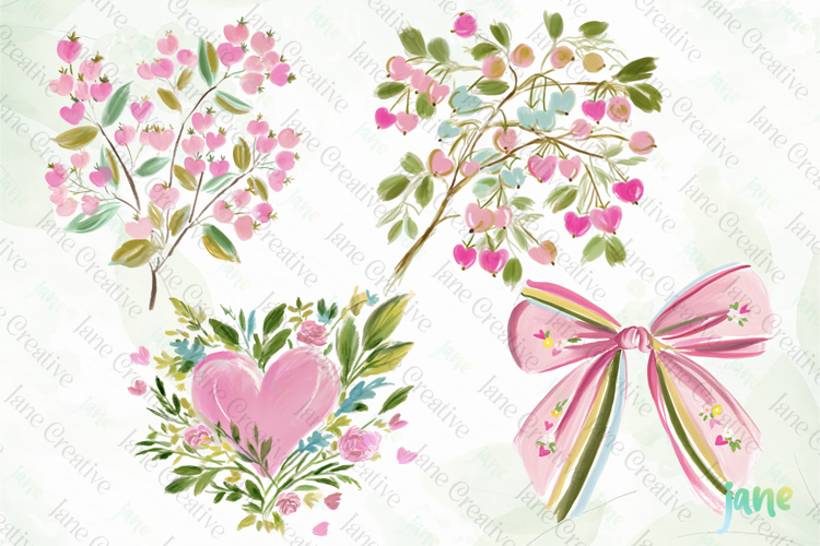 Red & Blush Florals Watercolor Clipart