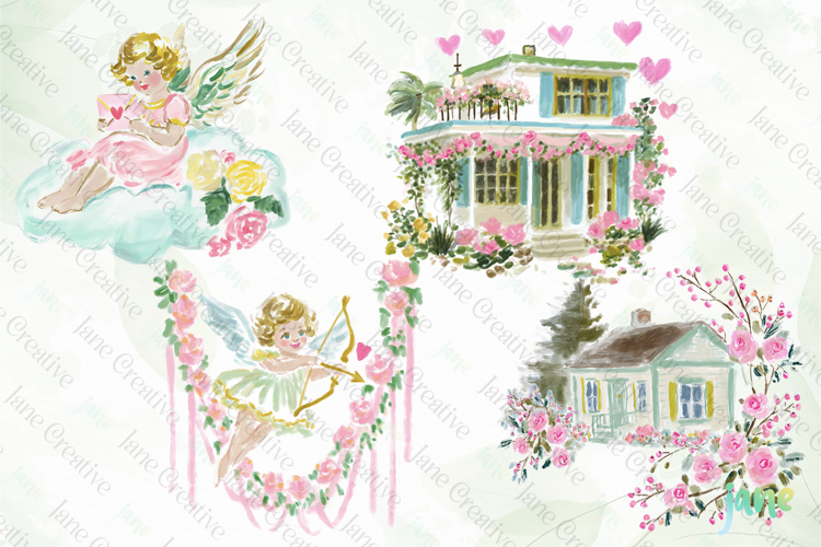 Red & Blush Florals Watercolor Clipart