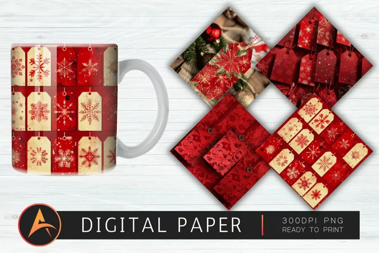 Red Christmas Digital Gift Tags Digital Paper