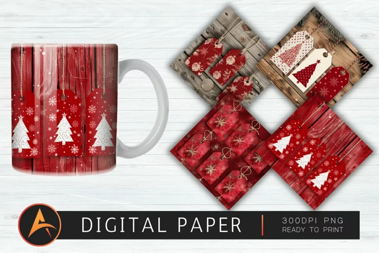 Red Christmas Digital Gift Tags Digital Paper