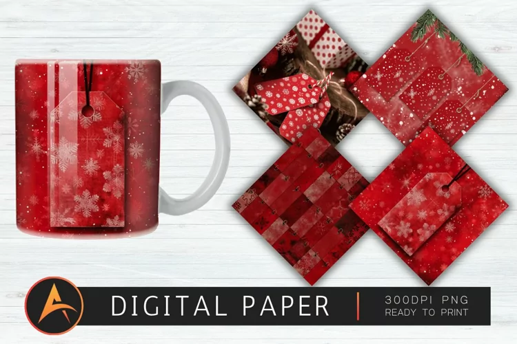 Red Christmas Digital Gift Tags Digital Paper