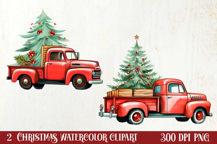 Red Christmas Truck Sublimation Clipart, Christmas PNG