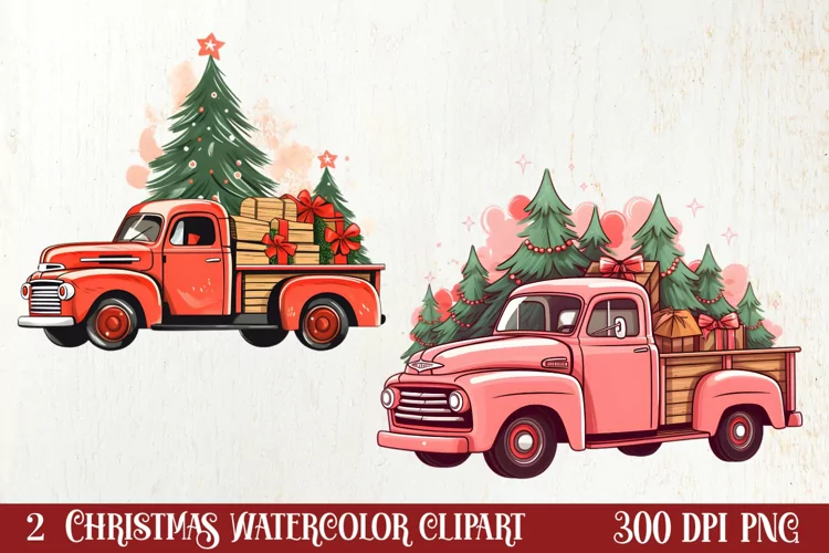 Red Christmas Truck Sublimation Clipart, Christmas PNG