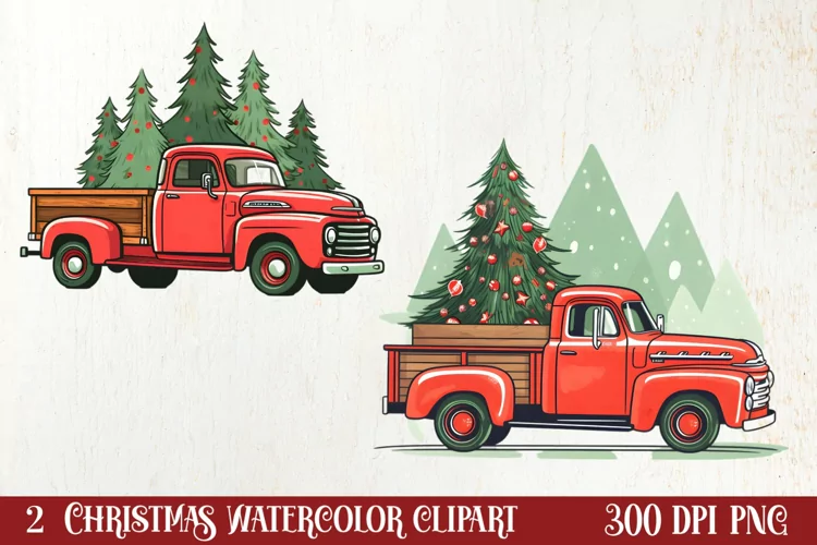 Red Christmas Truck Sublimation Clipart, Christmas PNG