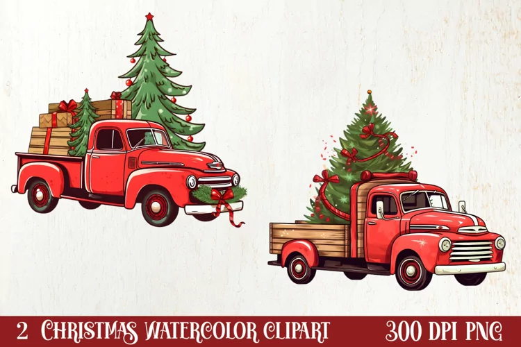 Red Christmas Truck Sublimation Clipart, Christmas PNG
