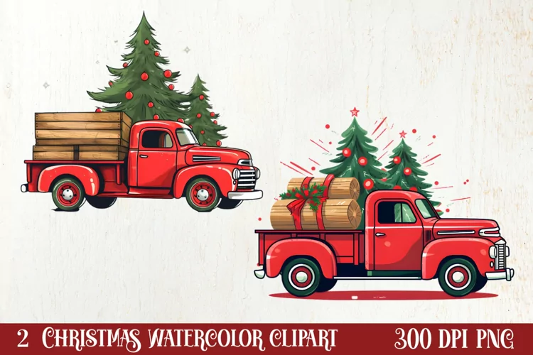Red Christmas Truck Sublimation Clipart, Christmas PNG