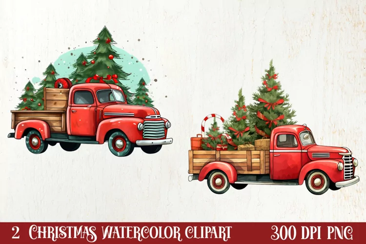 Red Christmas Truck Sublimation Clipart, Christmas PNG