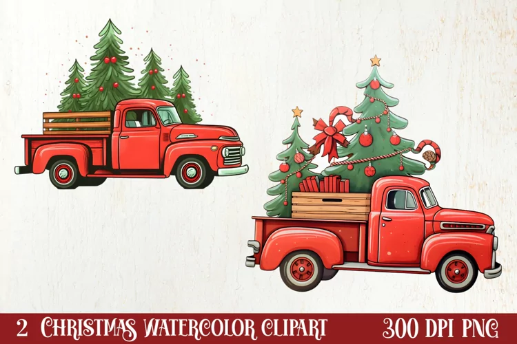 Red Christmas Truck Sublimation Clipart, Christmas PNG