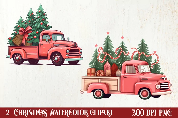 Red Christmas Truck Sublimation Clipart, Christmas PNG