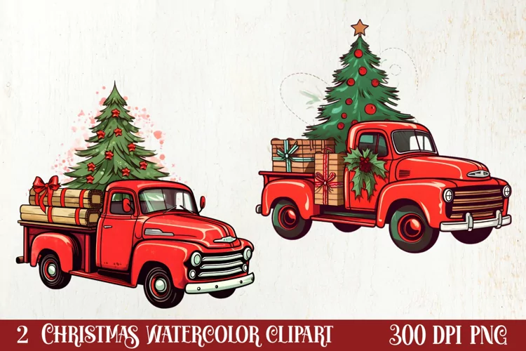 Red Christmas Truck Sublimation Clipart, Christmas PNG