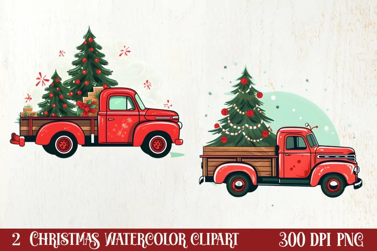 Red Christmas Truck Sublimation Clipart, Christmas PNG