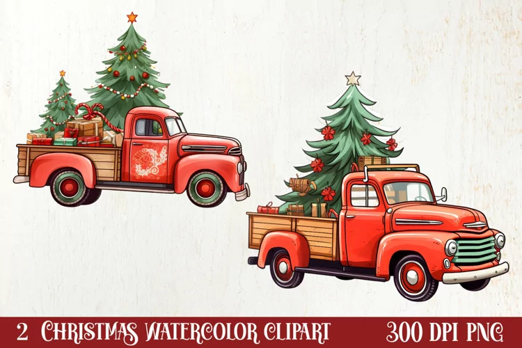 Red Christmas Truck Sublimation Clipart, Christmas PNG