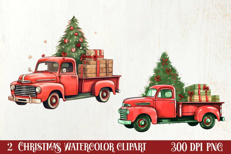 Red Christmas Truck Sublimation Clipart, Christmas PNG