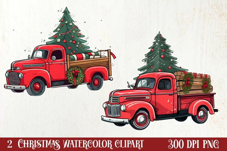 Red Christmas Truck Sublimation Clipart, Christmas PNG