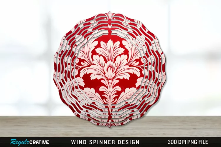 Red Damask Wind Spinner Sublimation PNG Design
