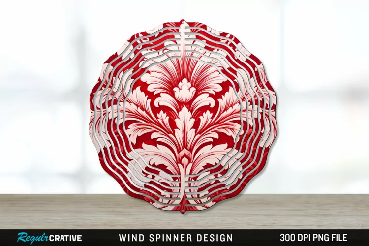 Red Damask Wind Spinner Sublimation PNG Design