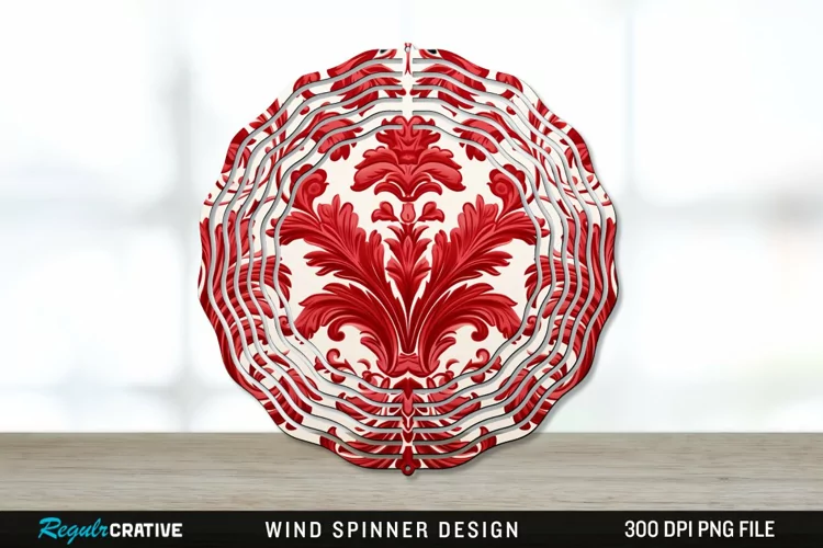 Red Damask Wind Spinner Sublimation PNG Design