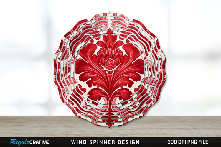 Red Damask Wind Spinner Sublimation PNG Design example image 1