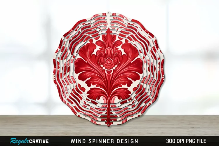Red Damask Wind Spinner Sublimation PNG Design