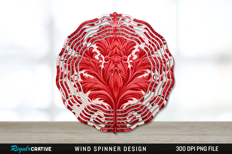 Red Damask Wind Spinner Sublimation PNG Design example image 1