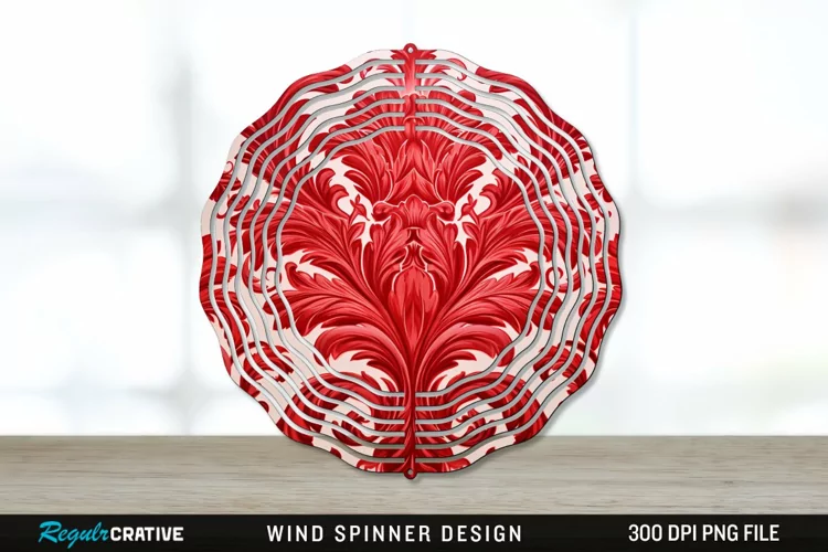 Red Damask Wind Spinner Sublimation PNG Design