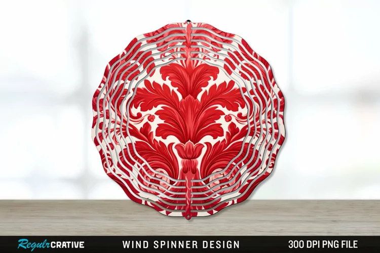 Red Damask Wind Spinner Sublimation PNG Design