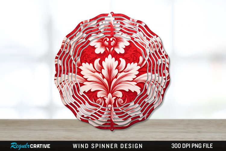 Red Damask Wind Spinner Sublimation PNG Design example image 1