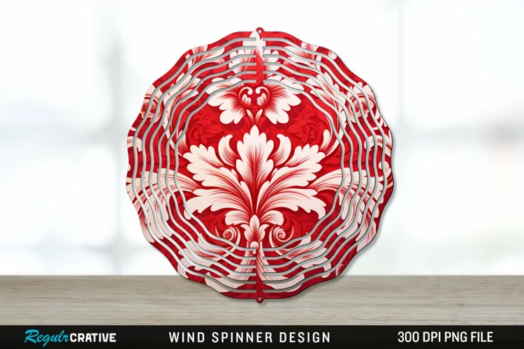 Red Damask Wind Spinner Sublimation PNG Design