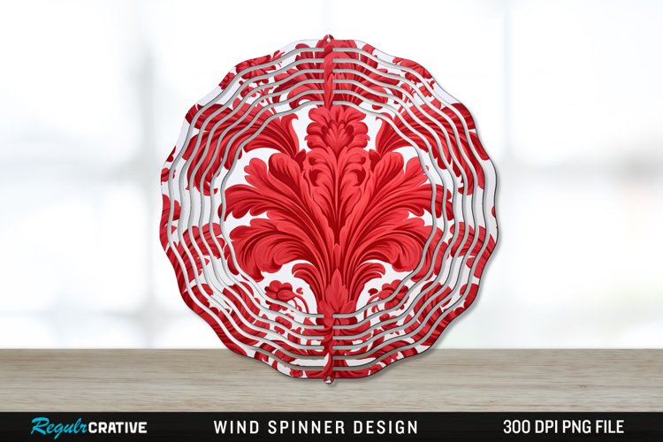 Red Damask Wind Spinner Sublimation PNG Design example image 1