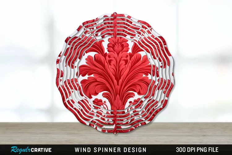 Red Damask Wind Spinner Sublimation PNG Design