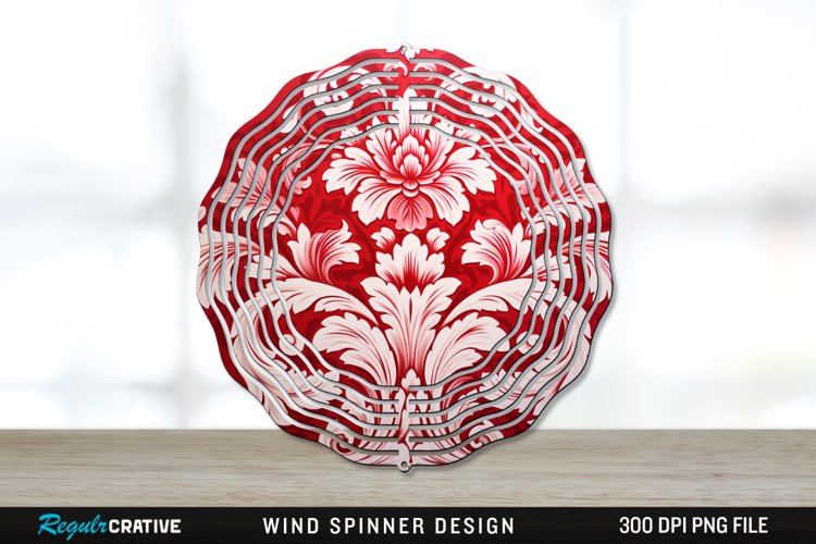 Red Damask Wind Spinner Sublimation PNG Design example image 1
