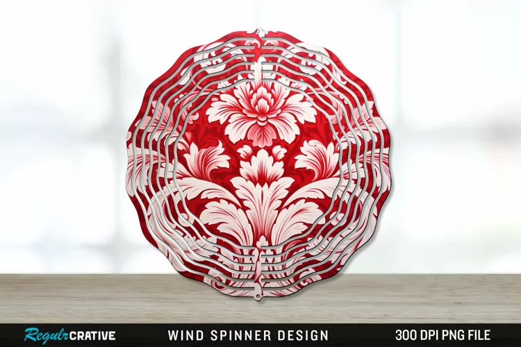 Red Damask Wind Spinner Sublimation PNG Design
